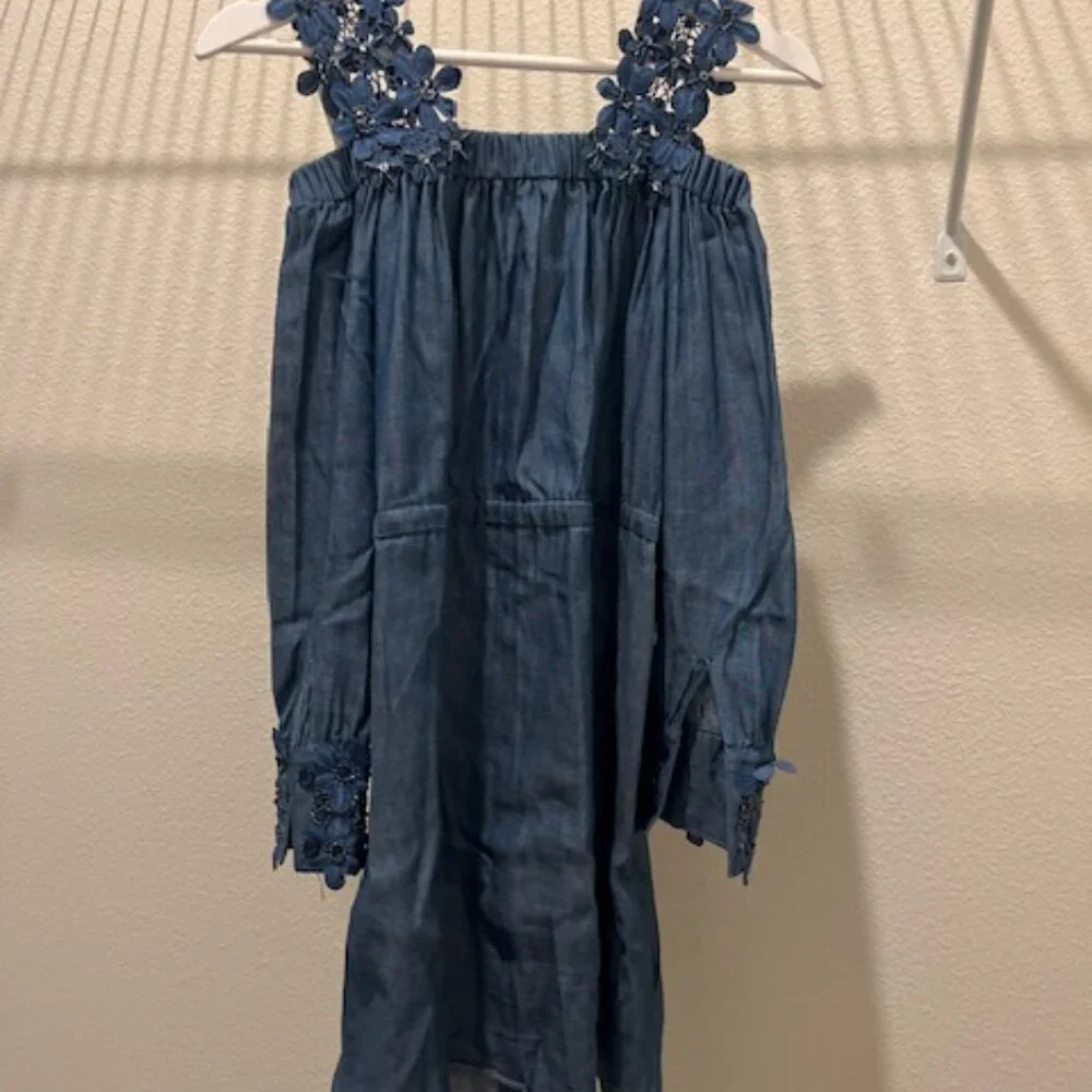 Lusio Off Shoulder Summer Dress Midi Denim, Size S - Picture 15 of 16